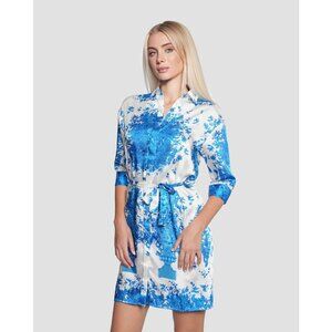 NWOT $631 FERRE Vintage Floral Print Blue Mini Shirt Dress Size IT50